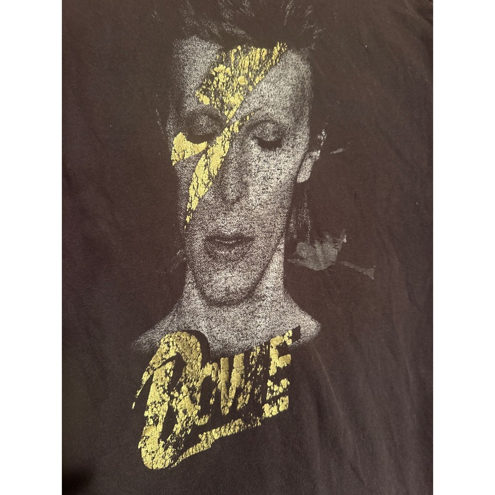 David Bowie Is Forever MCA Chicago Museum Graphic Tee Shirt Gray Gold Small
